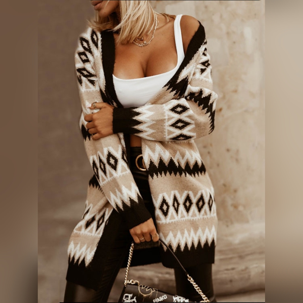 Stylish Boho Geometric Patterned Cardigan Fall Sweater